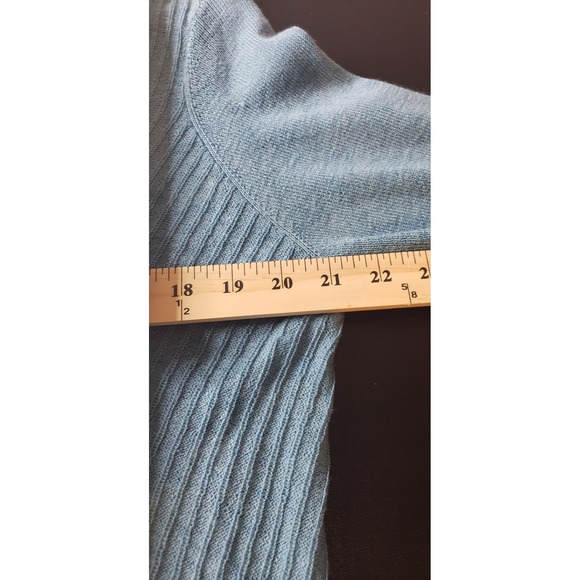 Eileen Fisher Aqua Blue Ribbed Knit Shark Hem Tunic Sweater L Casual 100% Wool - Picture 7 of 9